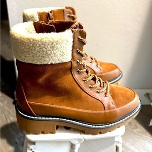 Violet & Red Alexa womens boots fur leather suede chunky combat brown 9.5 Y2K